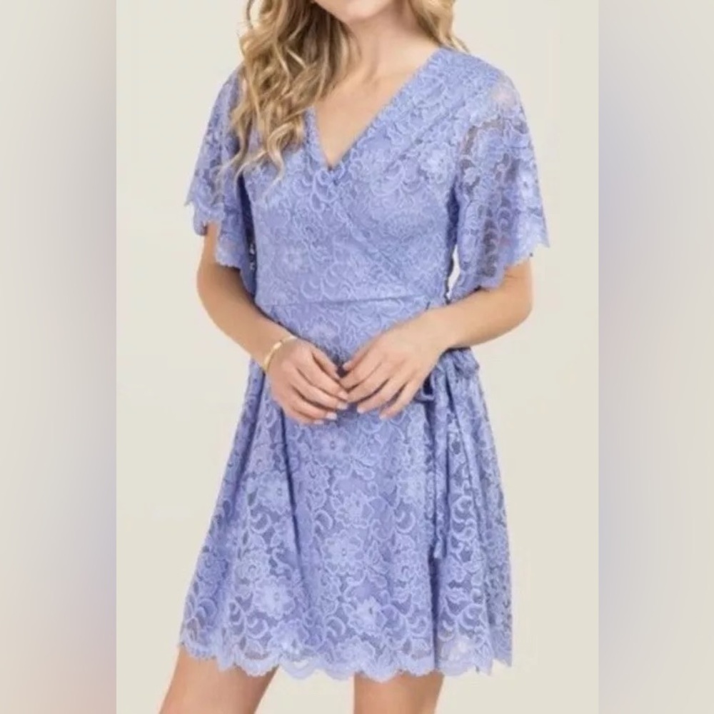 Francesca’s Collections - Blue Lace Wrap Dress - Size: Medium